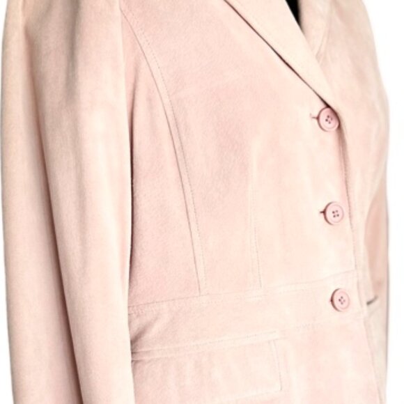 100% Genuine Leather Suede Fully Lined Pink Blazer - Picture 4 of 15